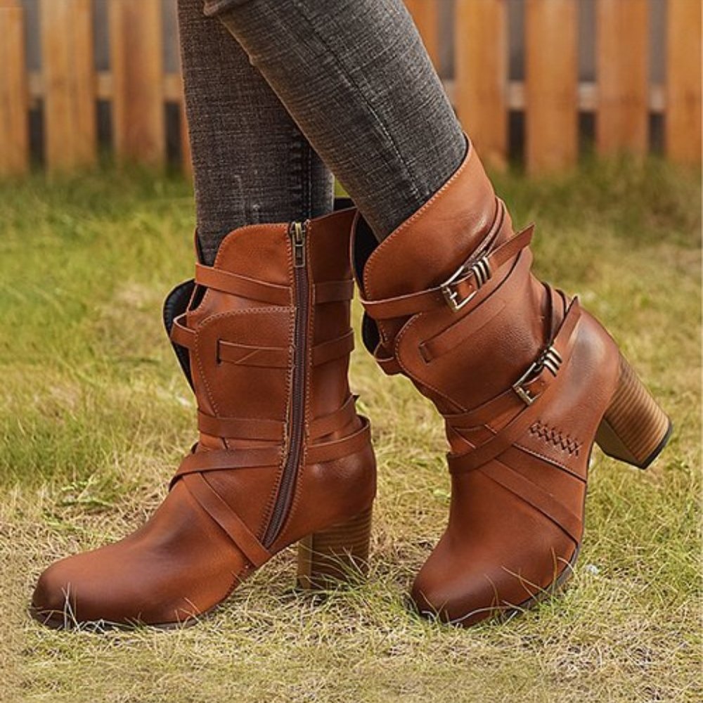 Juti Brown Double Hardware Boot Moto Ankle Booties